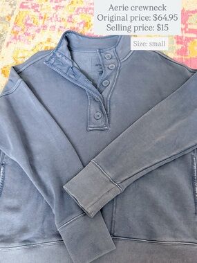 aerie Blue Crewneck Pullover Sweatshirt